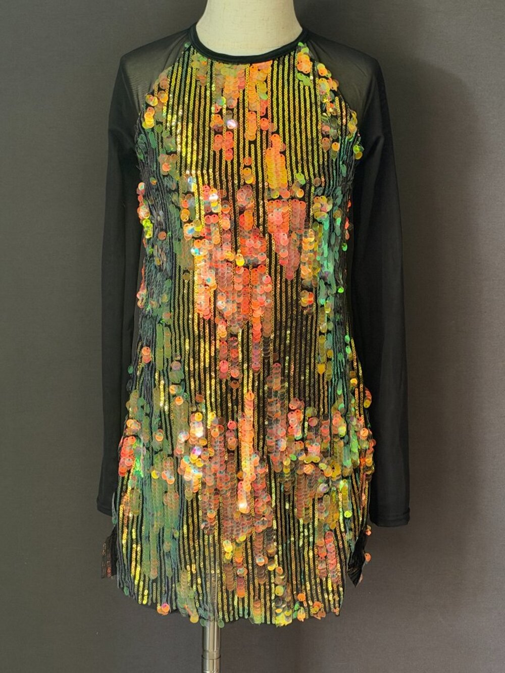 Weissman Black Iridescent Sequin Mesh Shift Dress Jazz Dance Costume MA